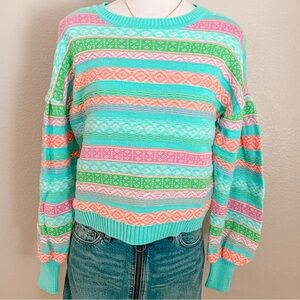 Women’s My Michelle Colorful Striped Grannycore Grandma Knit Sweater Medium